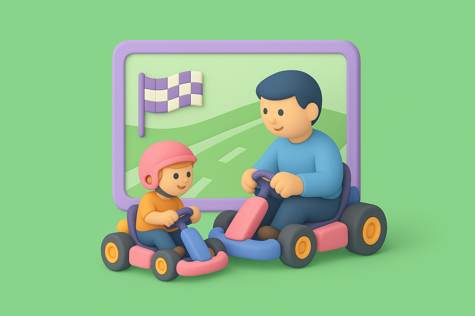 Parent and child engaging in a video game on screen together