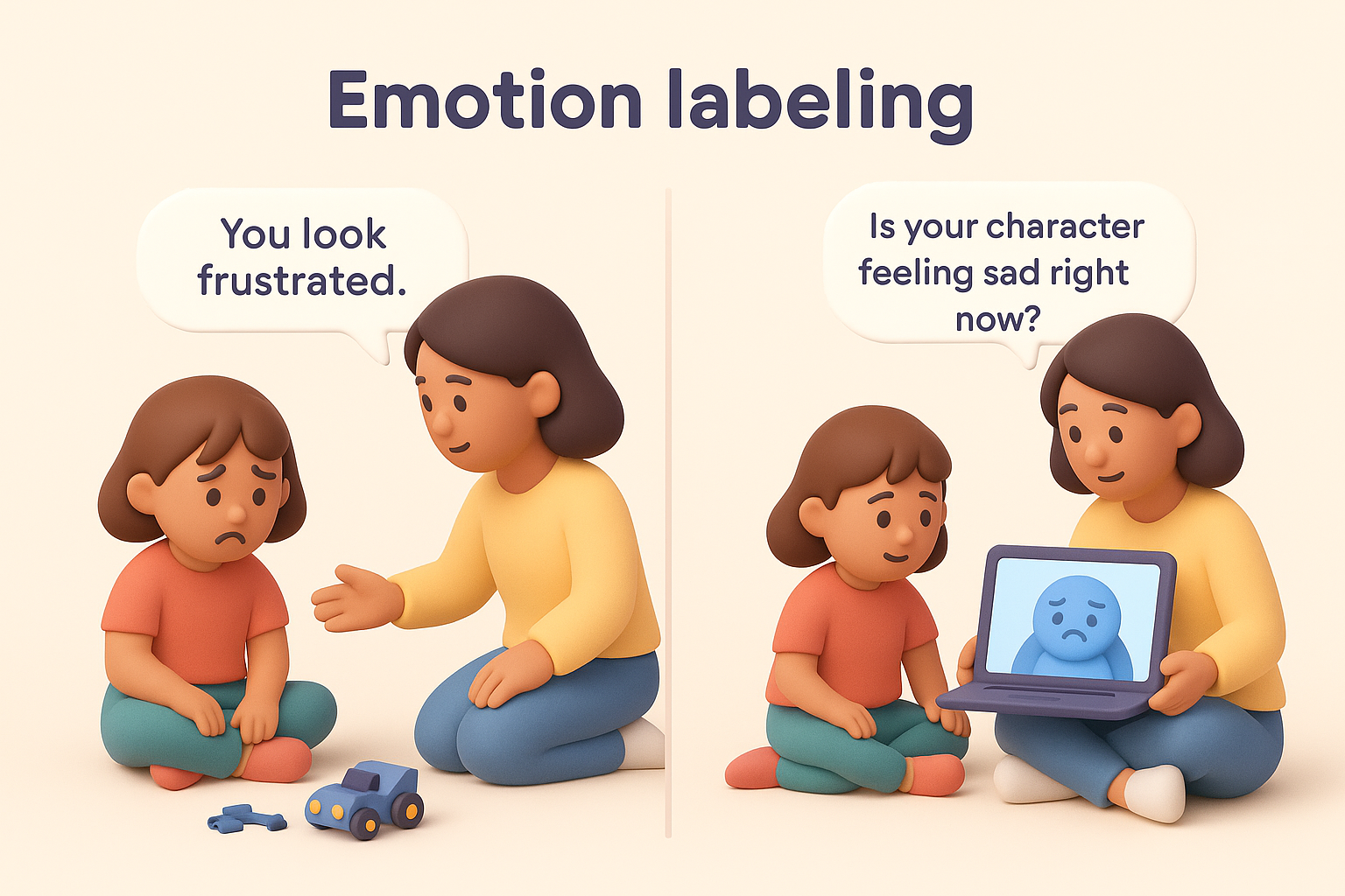 Parent helps kid label emotions on and off-screen